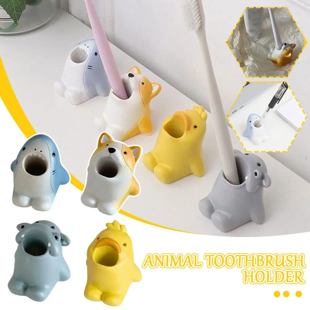 Cute Cartoon Animal Toothbrush Holder Corgi Shark Pencil Stand Brush Makeup Organizer Storage Decoration Countertop Station Y7W4