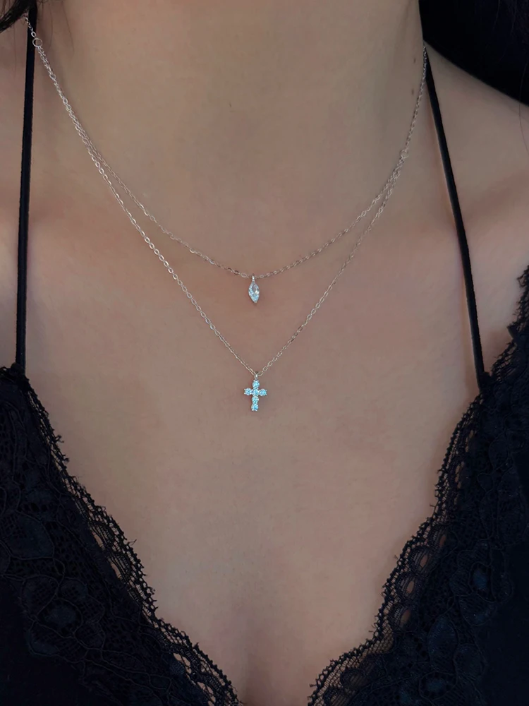 Neue S925 Kreuz-Doppelschicht-Stapelkette für Damen, leichter Luxus, jetzt mit einem hochwertigen Eindruck. – Detail 5