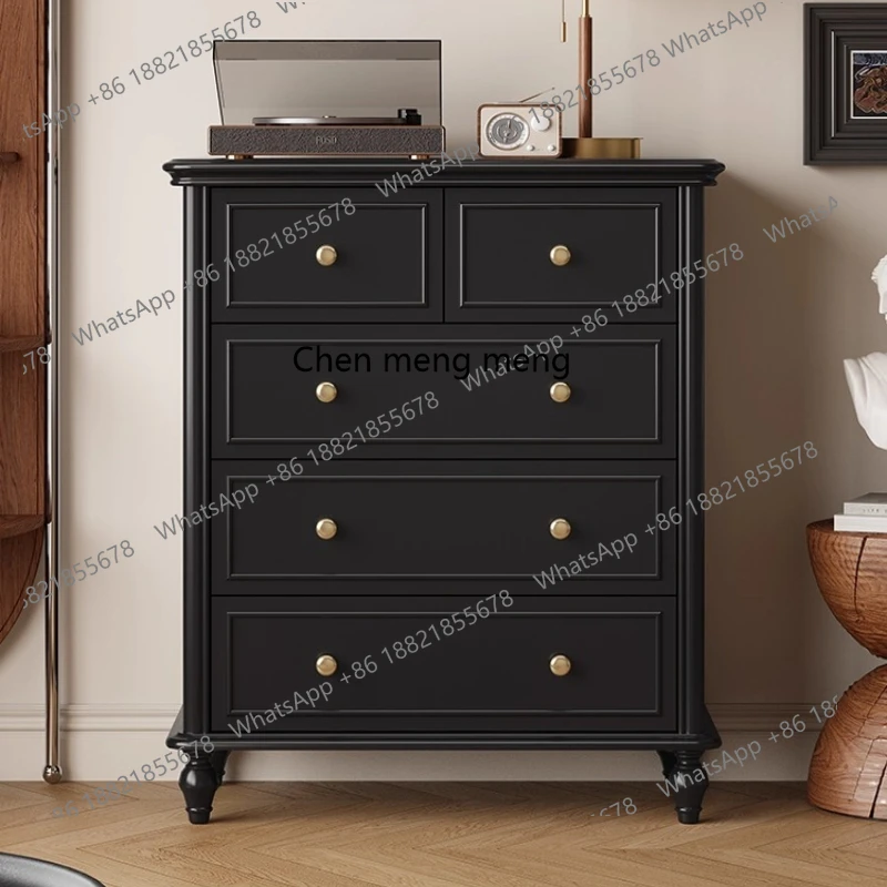 

American-style Black French-style Living Room Storage Chest of Drawers Solid Wood Home Bedroom Storage Cabinet