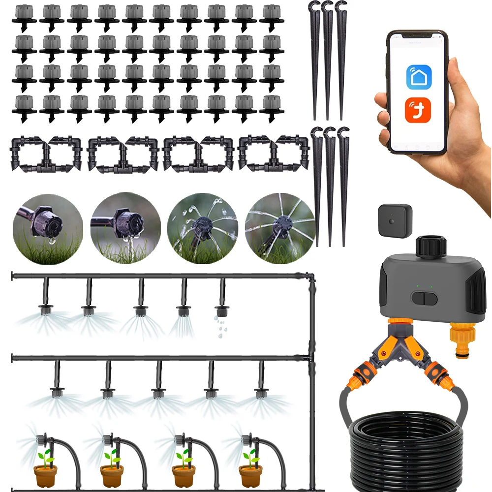 

50-5Meter Garden Drip Irrigation System Kit Wifi Bluetooth-Compatible Water Timer Telephone Remote Control Adjustable Sprinkler