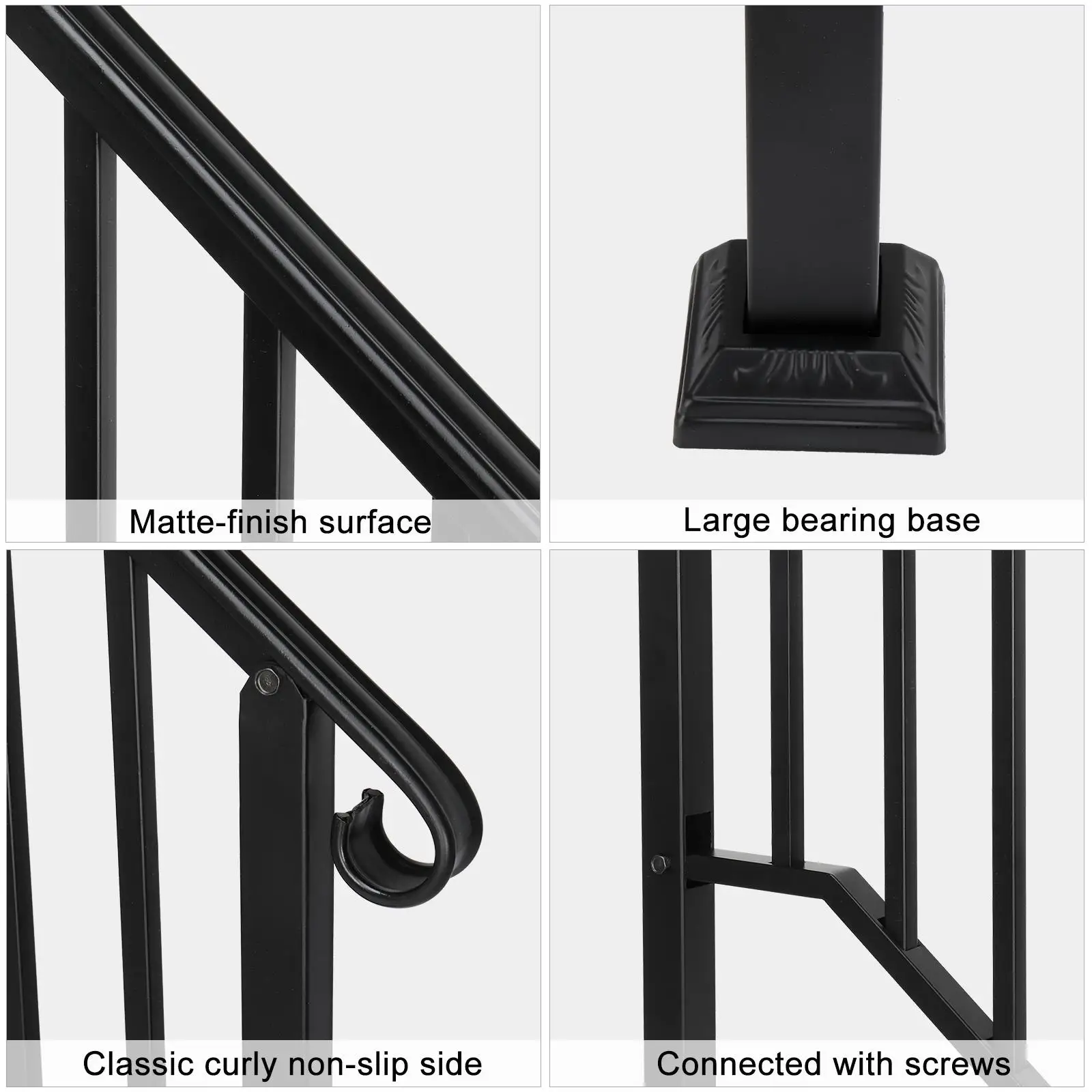 Artisasset Matte Black Iron 2-Step Outdoor Handrail - Stylish & Durable Safety Solution