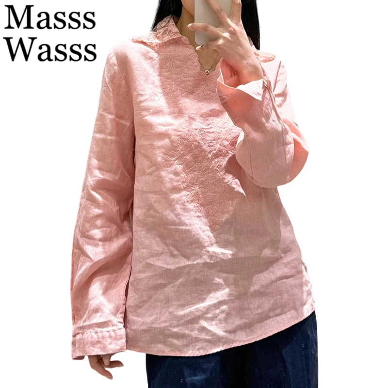 

Женские классические рубашки Masss Wasss 2026 в винтажном стиле, летние повседневные топы в китайском дизайне, элегантные льняные блузки с вышивкой