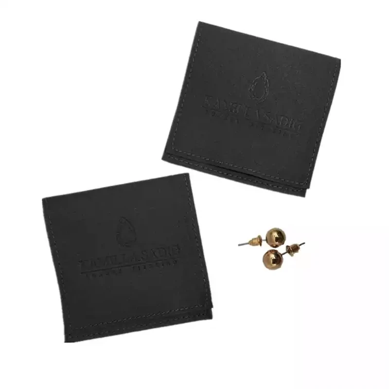 

SheepSew 8X8cm Wholesale Black Gray White Custom Logo Luxury Envelope Flap Micro Fiber Suede Jewelry Pouch