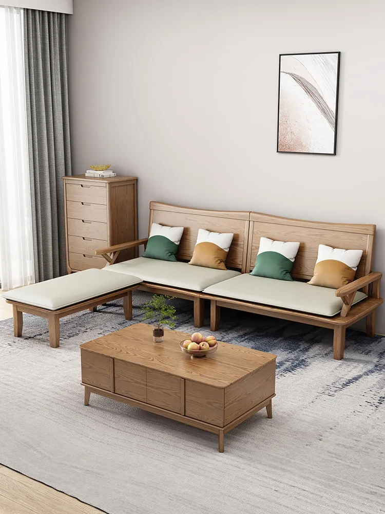 

Nordic solid wood ash wood sofa combination of small living room new Chinese-style science and technology cloth sofa