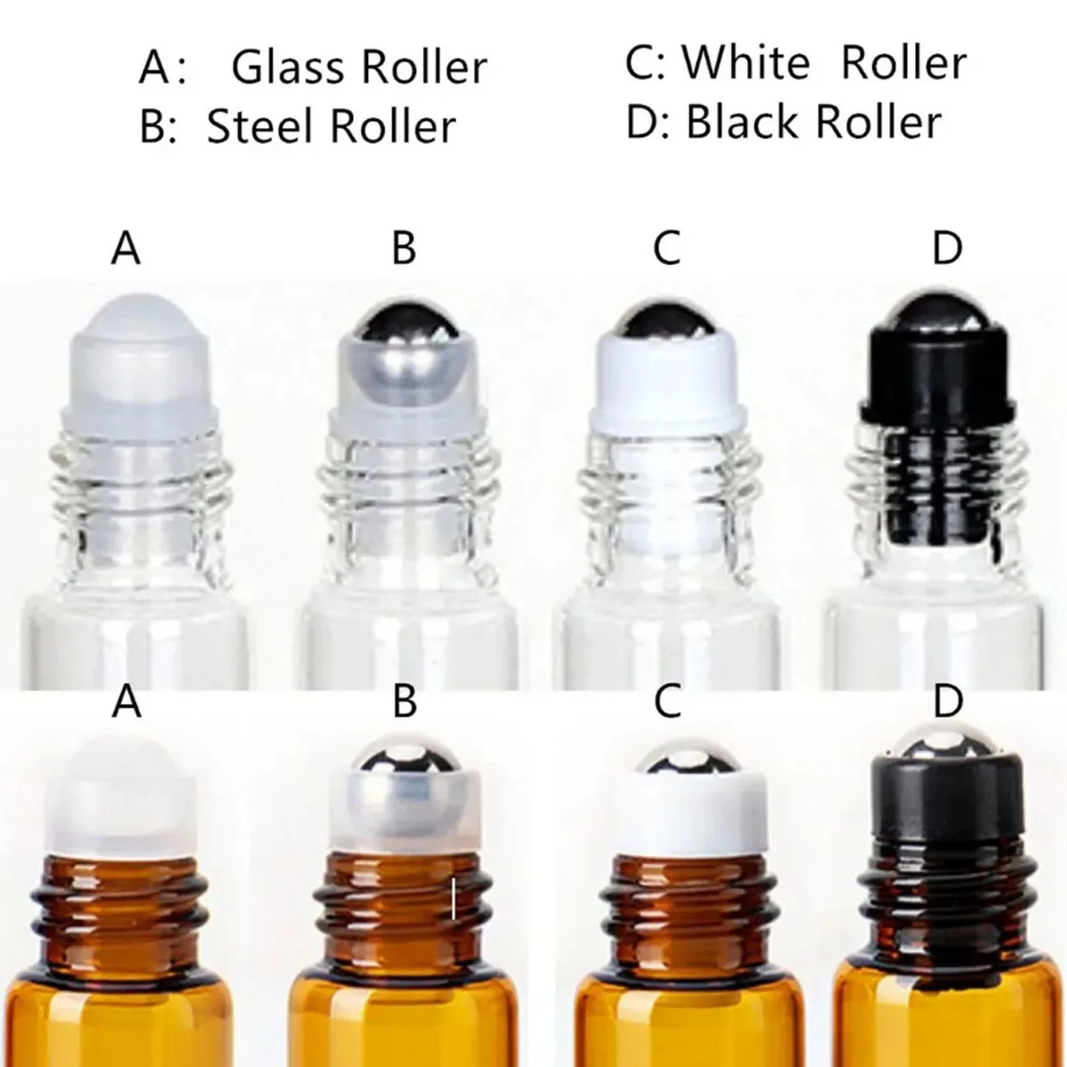 10X 1ml 2ml 3ml 5ml Mini Plastic Cap Glass Roll on Bottles Sample Roller for Essential Oils Perfume Vials with Steel Roller Ball