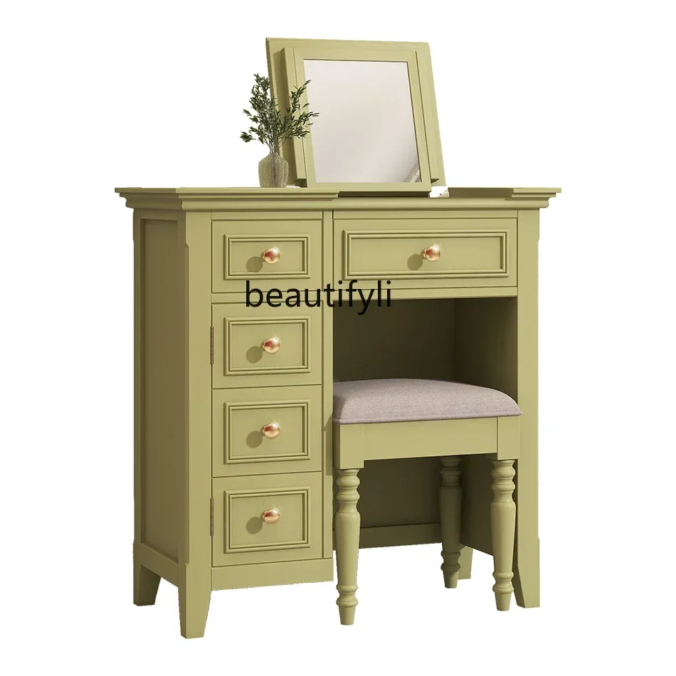 

Simple dresser pastoral fresh green makeup table small storage girls bedroom table mirror integrated cabinet