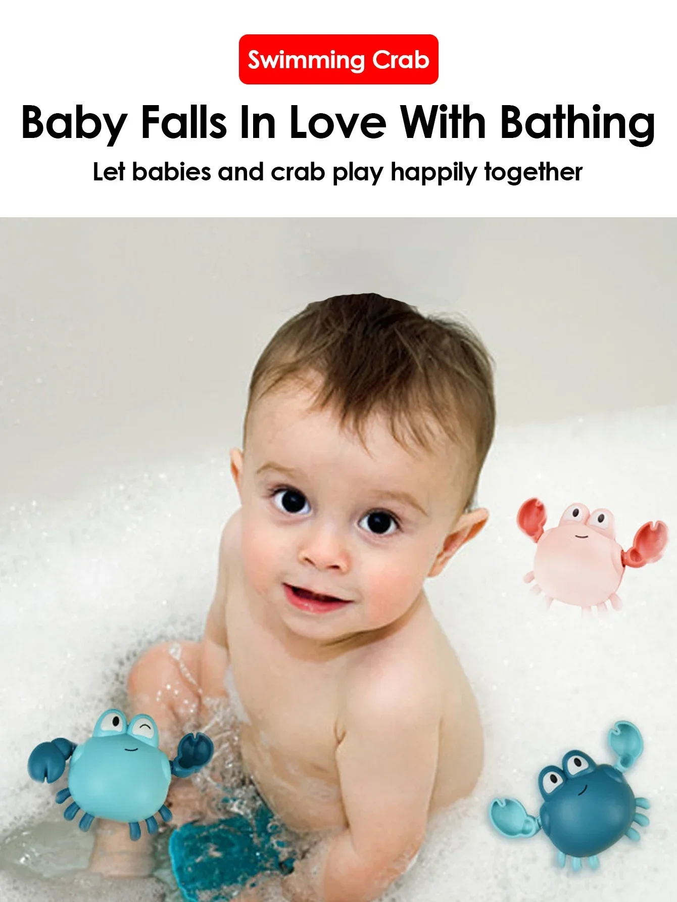 Popularna zabawka do kąpieli dla dzieci - pingwin i krab na łańcuszku, idealna do zabawy w wodzie i nauki pływania.
