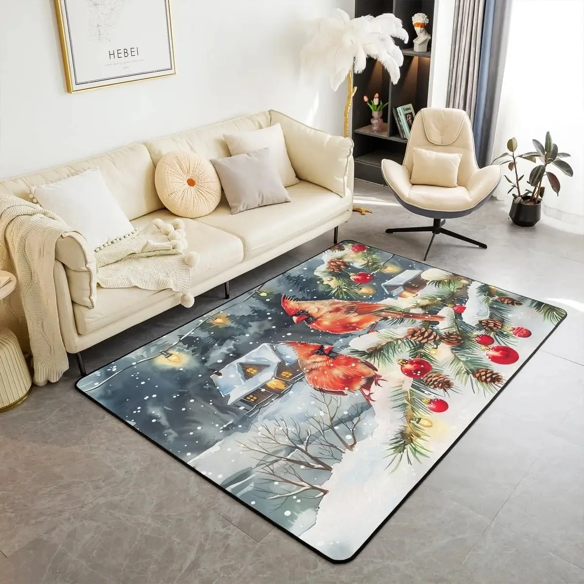 Christmas Tree Area Rug for Kids Merry Xmas Living Room Rugs Rustic Farmhouse Decorative Carpet Girls Boys Teens Adult Bedroom
