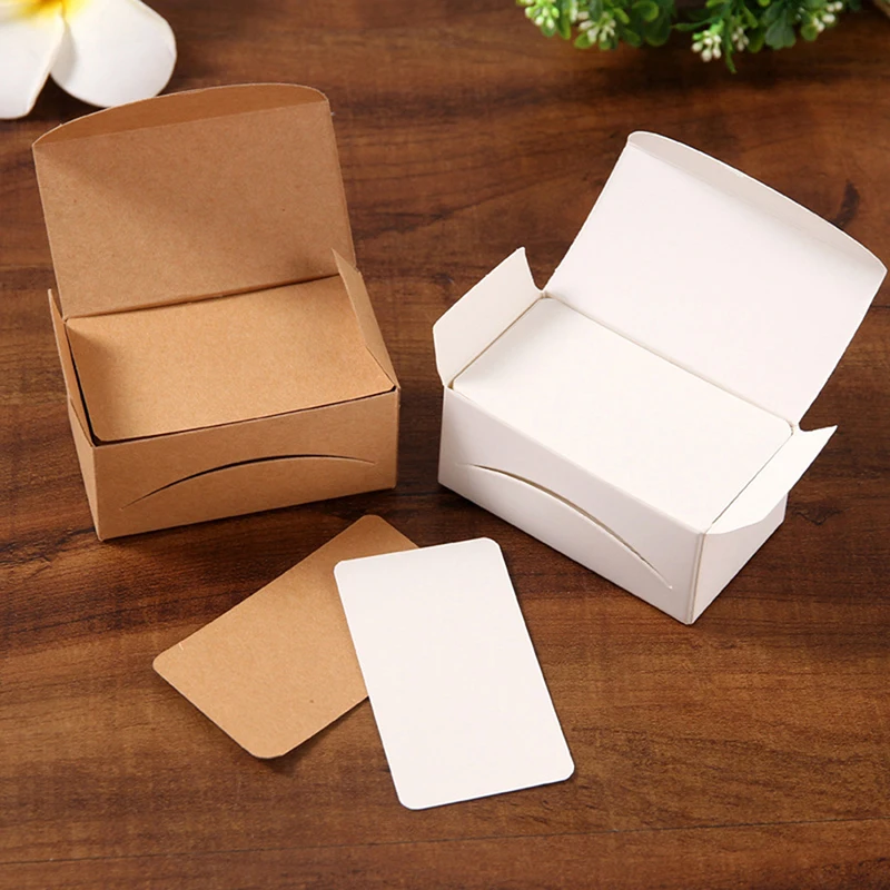 Caja de tarjetas de Papel Kraft de color blanco, tarjetas de visita, mensaje de agradecimiento, tarjeta de escritura, etiqueta, marcador, tarjeta de