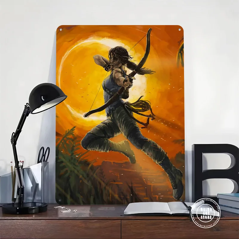 Tomb Raider Lara Croft Metal Poster Custom Wall Art Retro Vintage Tinplate Signs for Man Cave Bedroom Decorations Room Ornaments