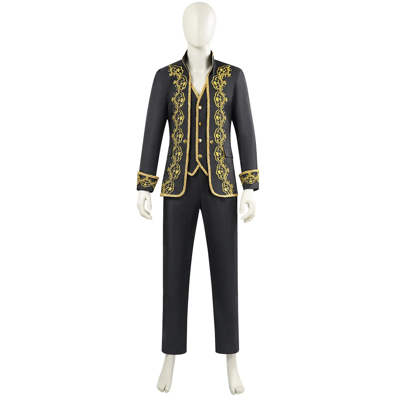 

Medieval Court Black Suit European Gold-inlaid Set Court Dress