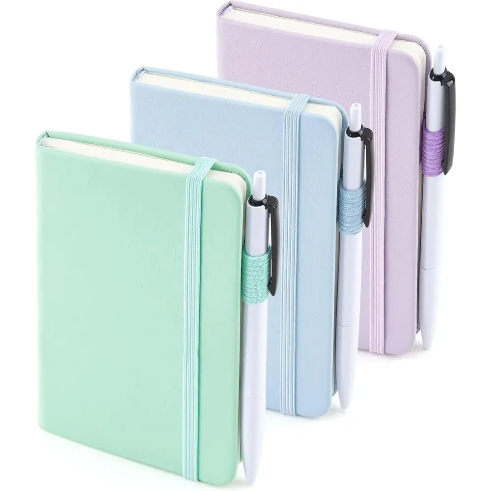 

3-Pack Mini A6 Hardcover Journals with Pastel Colors, 3.5x5.5, College Ruled, Includes 3 Pens