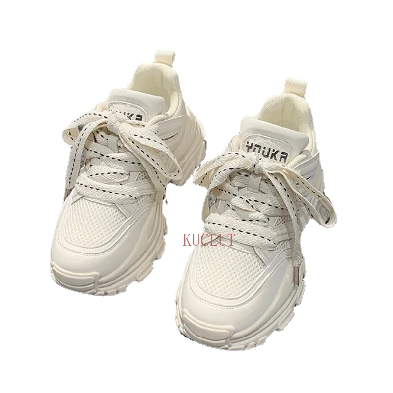 Rabbit Tribe Fashion Running Sneakers Women Athletic Walking Shoes Mesh Breathable Sport Cross Lace-up Thick-soled Women Shoes