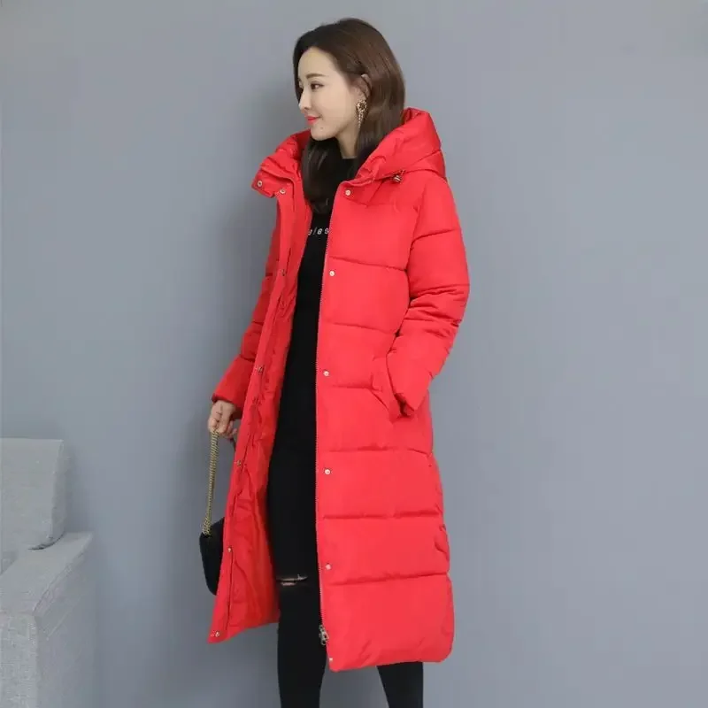 

Long Parker Coat Jacket Women Autumn Winter Thick Coats Hooded Pockets Zipper Casual Fashion Cotton Clothes Padded Parka Outwear