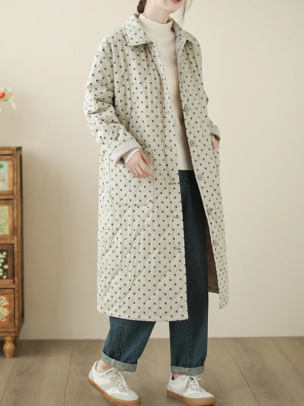 

Casual Versatile Cotton Jaet Autumn Winter Thiened Warm Plaid Stitching Women's Long Sve Button up Collar Midi Coat