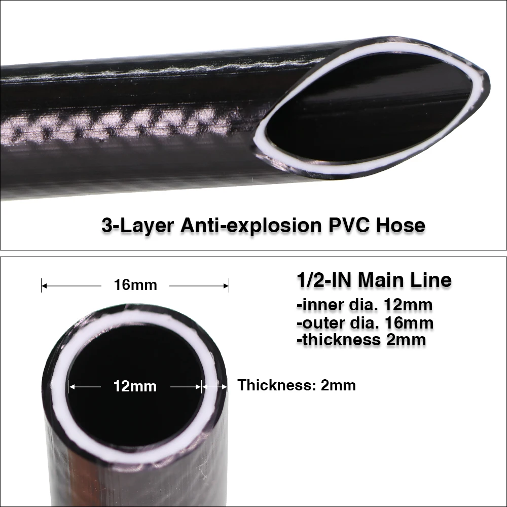 1/2'' Black PVC Garden Hose OD-16mm ID-12mm Flexible Watering Pipe High Pressure Water Tubing for Home Car Wash Irrigation Tube