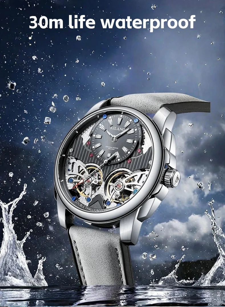 AILANG Men Watches Automatic Mechanical Watch Tourbillon Clock Genuine Leather Waterproof Watch Men Military Wristwatch Man