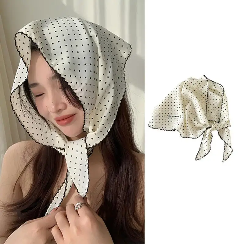 Sweet Polka Dot Headband Women's Thin Fresh Small Scarf Summer Sun Protection Turban Triangular Hairband Clothing Accessories