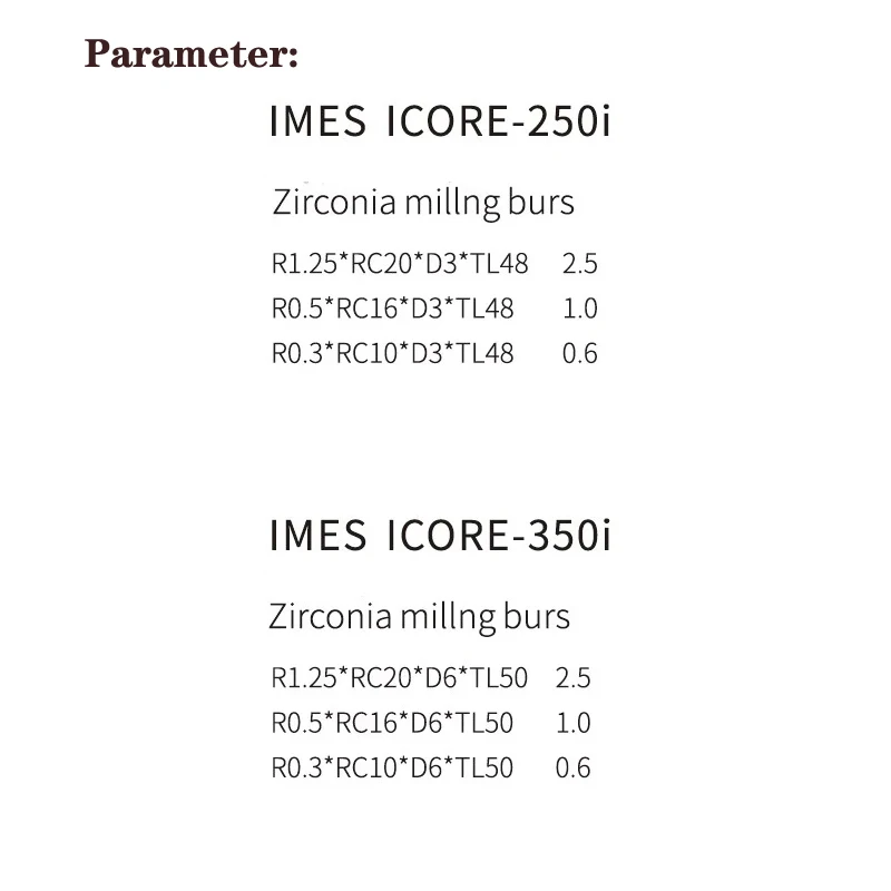 1PC Dental Lab Imes-Icore Zirconia CADCAM Milling  Cutters DC,DLC Coated on 150i 250i 350i 450i 650i Shank 3MM/6MM