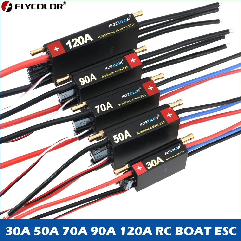 

FlyColor 30A 50A 70A 90A 120A RC BOAT ESC Waterproof 2-6S Lipo Brushless Speed Controller with Program Card for RC Boat Motor