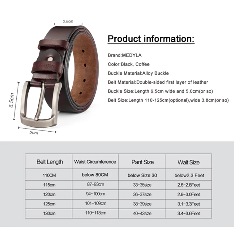 MEDYLA Men\' Belt High Quality Genuine Leather Luxury Strap Classic Vintage Alloy Pin Buckle Male Belt Jeans Belt for Men SM03