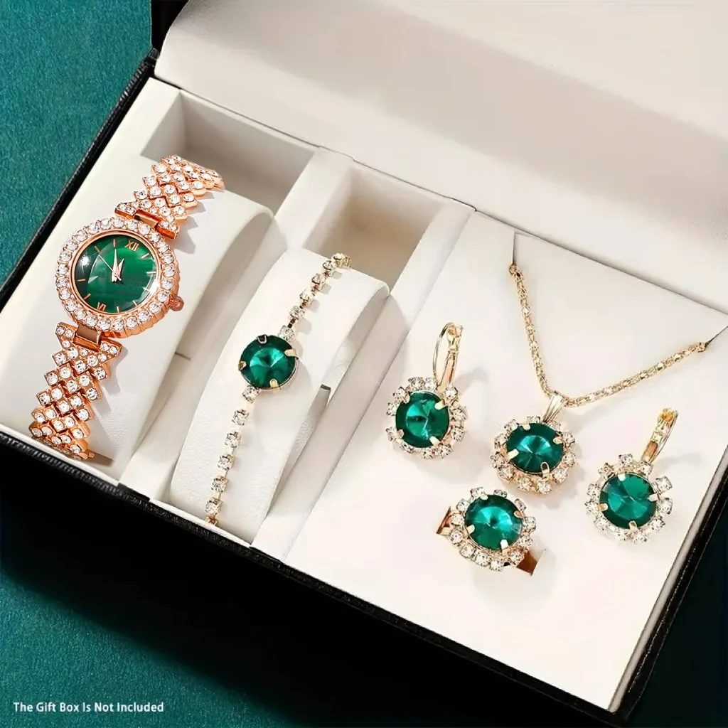 6pcs elegant and gorgeous women's round dial quartz watches and accessories, suitable for daily wear and holiday gifts