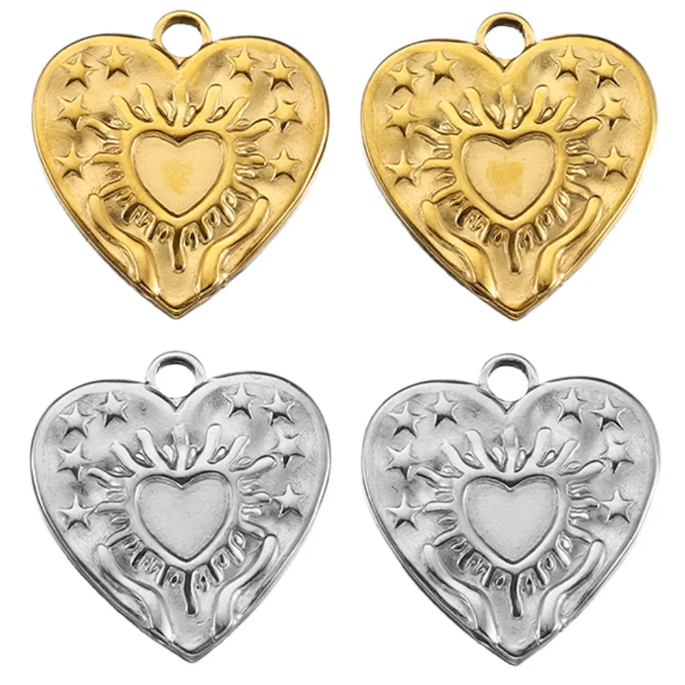 5 pièces 1.7cm Vintage en acier inoxydable coeur soleil pendentif à breloques pour bricolage femmes hommes collier à faire soi-même chaîne fabrication de bijoux accessoires cadeau