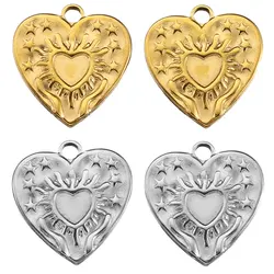 5pcs 1.7cm Vintage Stainless Steel Heart Sun Charms Pendant for DIY Women Men DIY Necklace Chain Jewelry Making Accessories Gift