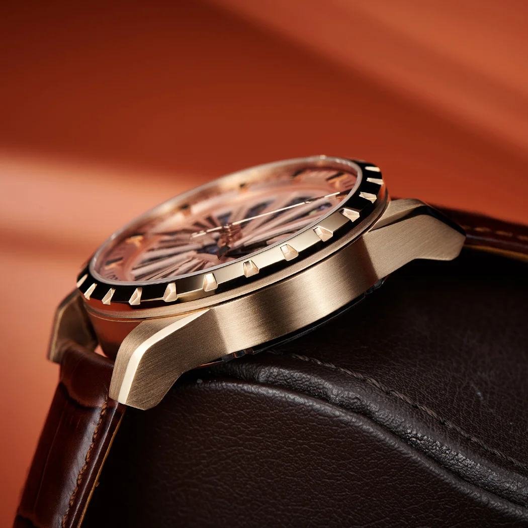 Новые Мужские автоматические механические часы-скелетоны OBLVLO для мужчин, роскошные светящиеся часы из натуральной кожи с розовым сапфиром