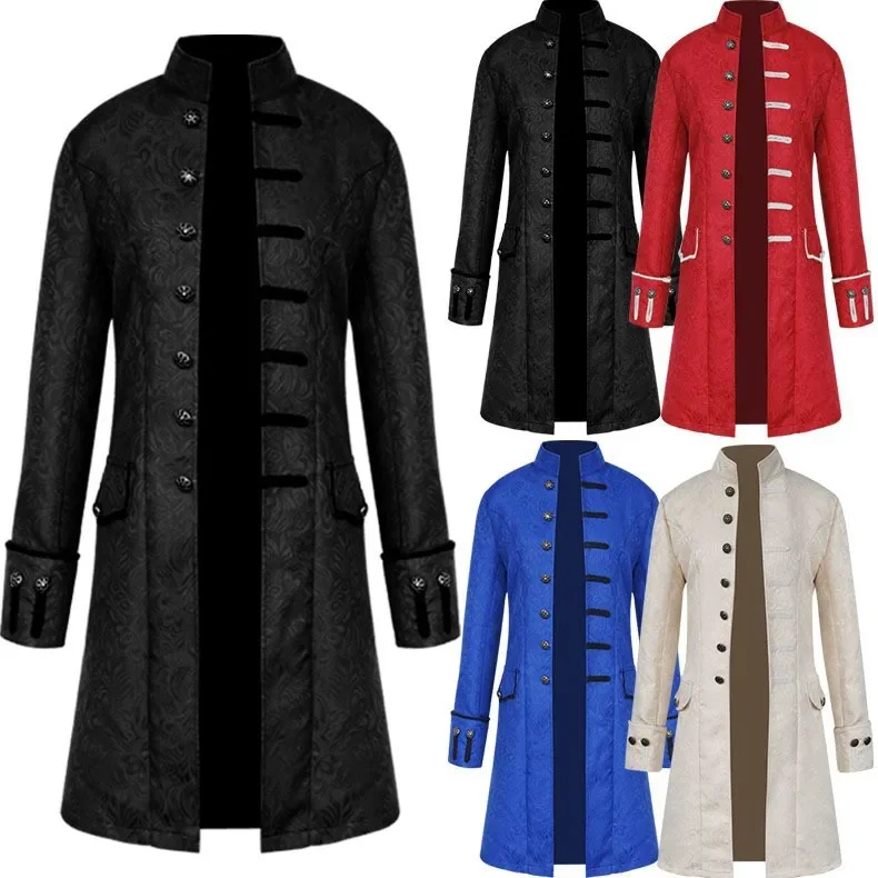 

Medieval Men Kids Coat Halloween Cosplay Costume Solid Color Fashion Steampunk Retro Men's Uniform Stand Collar Jacquard Clothes