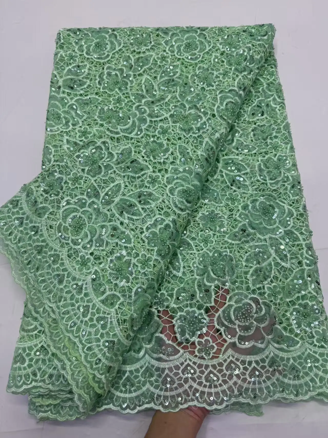 White African Guipure Cord Lace Fabrics 2025 Style Nigerian Water Soluble Beads Lace Fabrics 5 Yards for Wedding Party Dresses