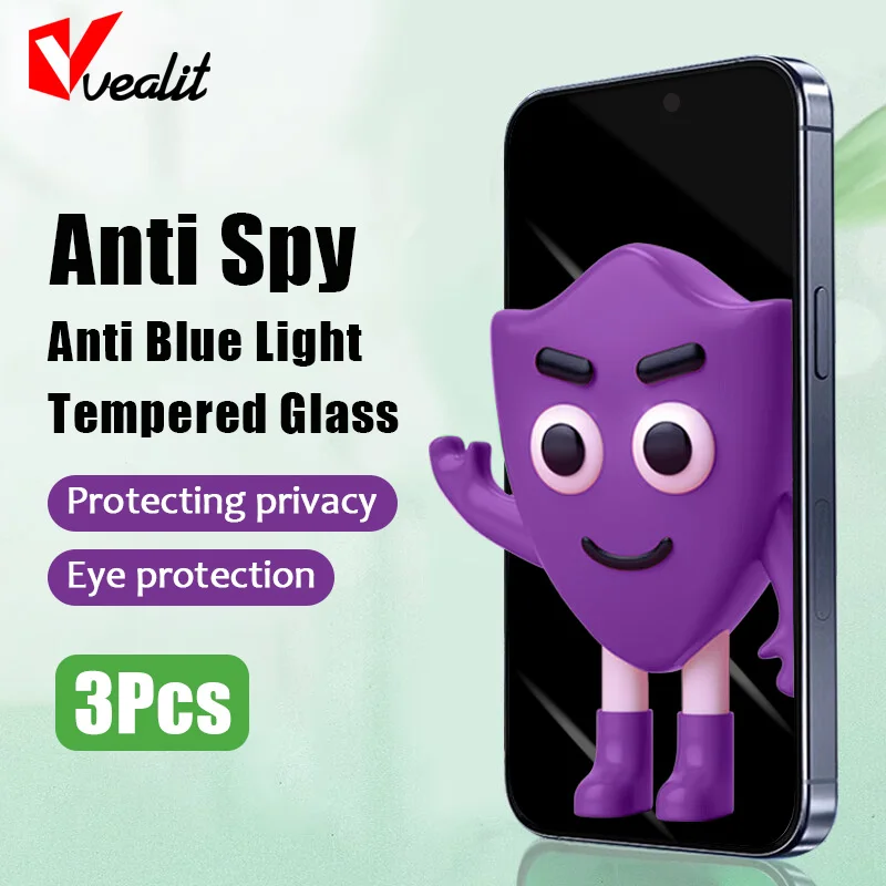 

1-3pcs Anti Spy Anti Blue Light Tempered Glass for iPhone 15 14 Plus 13 12 11 X XR XS Max Privacy Glass for iPhone 15 Pro Max