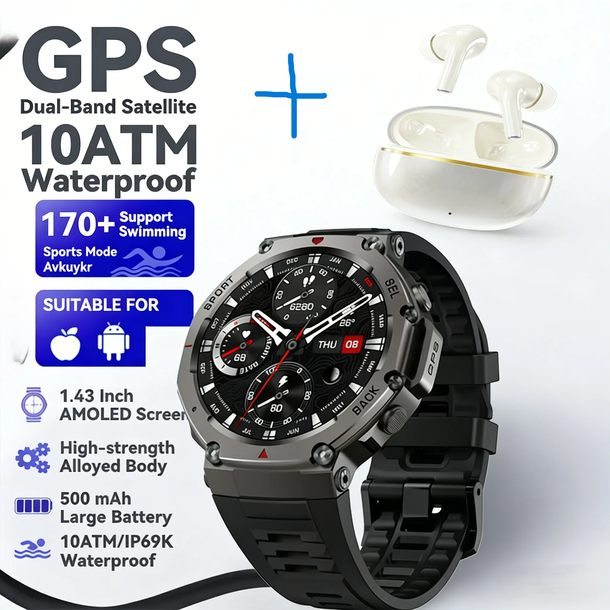 

Новые прочные умные часы с GPS DM58, аккумулятор 500 мАч, 170 спортивных режимов, водонепроницаемость 5ATM, звонки по Bluetooth, AMOLED-дисплей, для фитнеса и активного отдыха