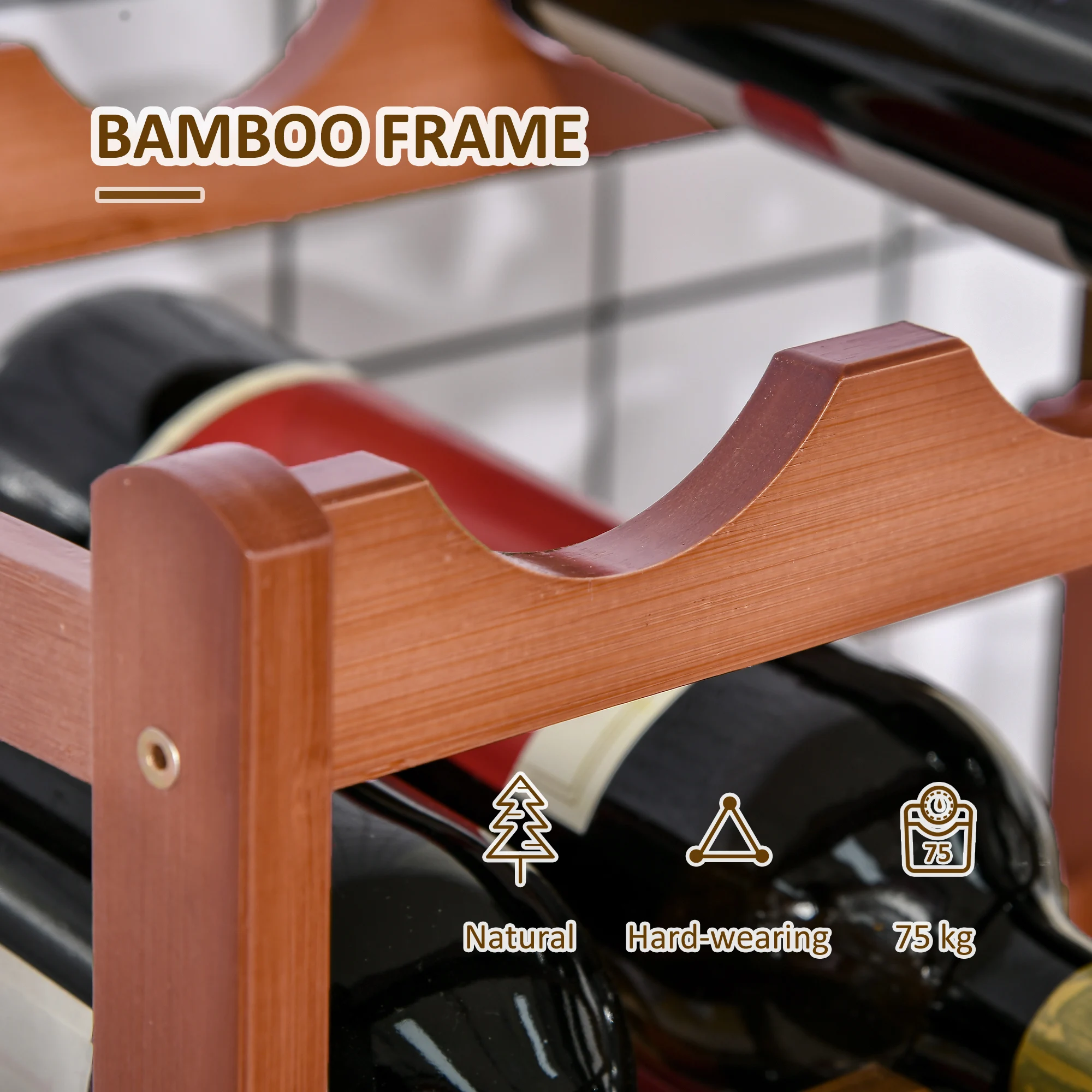 HOMCOM Free Standing Wine Rack 16 Bottle Holders, Bamboo Display Shelf, Brown