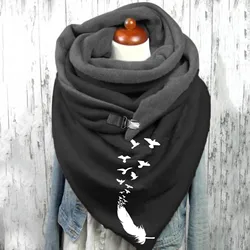 Scarf for Women Hijab Designer Bandana Fashion Feather Print Winter Women Button Scarf Soft Wraps Casual Warm Scarves Shawls