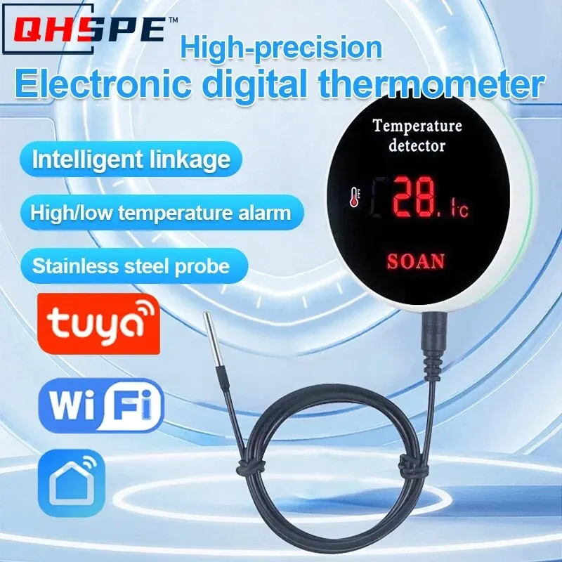 Temperature Detector WiFi Thermometer Temperature Controller Overtemperature Alarm ,APP Push,1M/3M Probe Digital LCD Screen