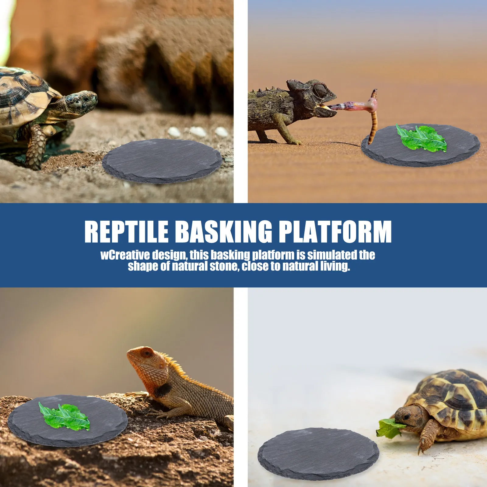 2Pcs Natural Stone Platform Reptile Basking Stone Dish Lizard Turtle Gecko Tortoise Humidity Tray Reptile Basking Platform