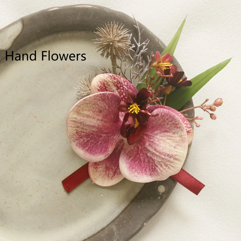 Butterfly Orchid Bridegroom-bride Corsage Fashionable Delicate Pearl Wrist Flower Artificial Flower Wedding Accessories