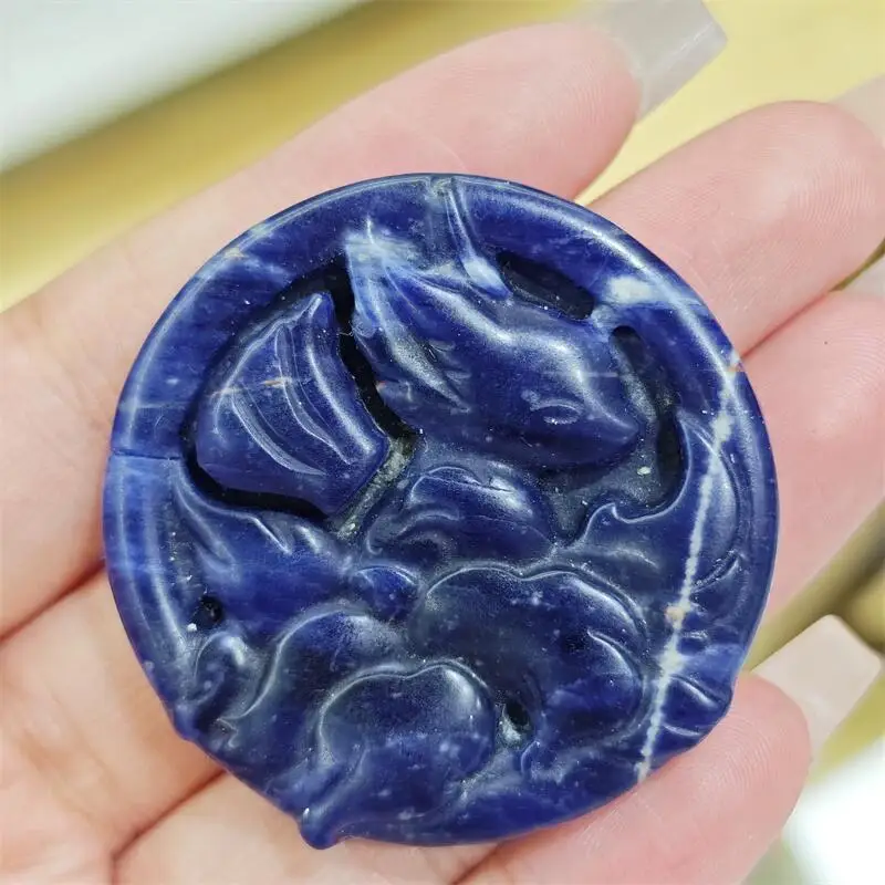 Natural Blue Sodalite Nine-tailed Fox Fairy Carving Crystal Healing Fengshui Gemstones Home Decoration Holiday Gift 1PCS