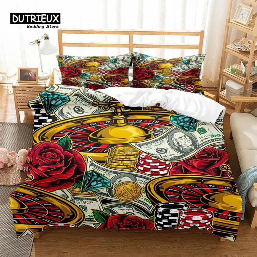 

Poker Bedding Set Clown Poker Cards Game Theme Duvet Cover Set Geometric Pattern Comforter Cover For Kids Adults Bedroom Decor