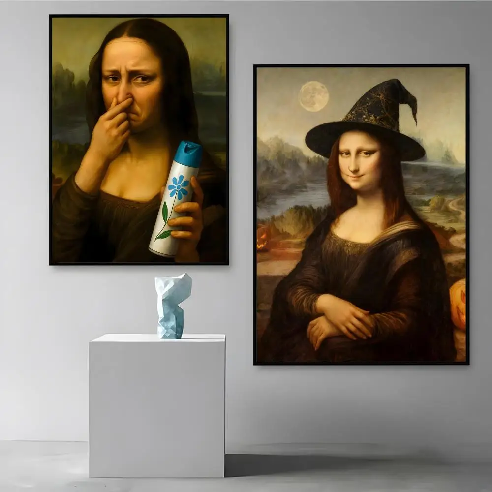 1 قطعة محاكاة ساخرة M-الموناليزا اللوحة الخط فرملس قماش ملصق جدار الفن مثالية للمدخل ديكور المنزل هدايا العيد