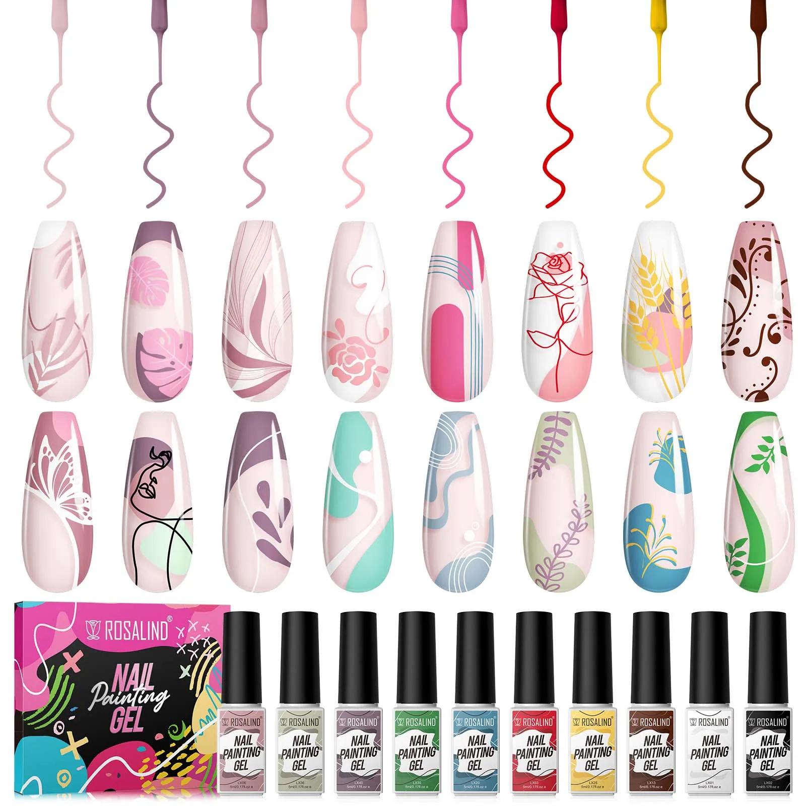 

ROSALIND Gel Nail Polish Liner Gel Drawing Line Paint French Gel 10/16 Colors Nail Art Design Painting Nail Gel Polish Set