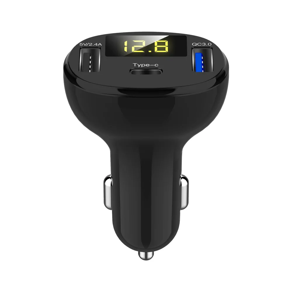 C02 Car Mobile Phone Charger DC 12V-24V 32W QC3.0 Type-C Super Fast Charging Dual USB Voltage Meter Monitor Display Car Charger