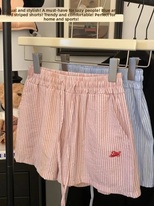 Calças curtas tradas de cintura alta e pernas largas para mulheres, estilo novo de verão 2025, calças esportivas casuais e...