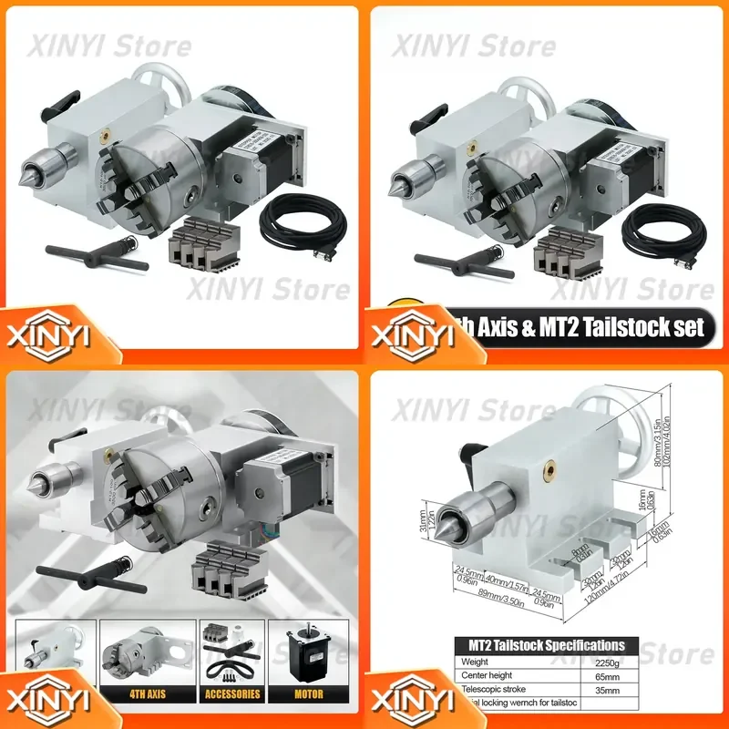 Chuck Tailstock Index Dividing Head Nema23 Motor Kit for Engraving Machine