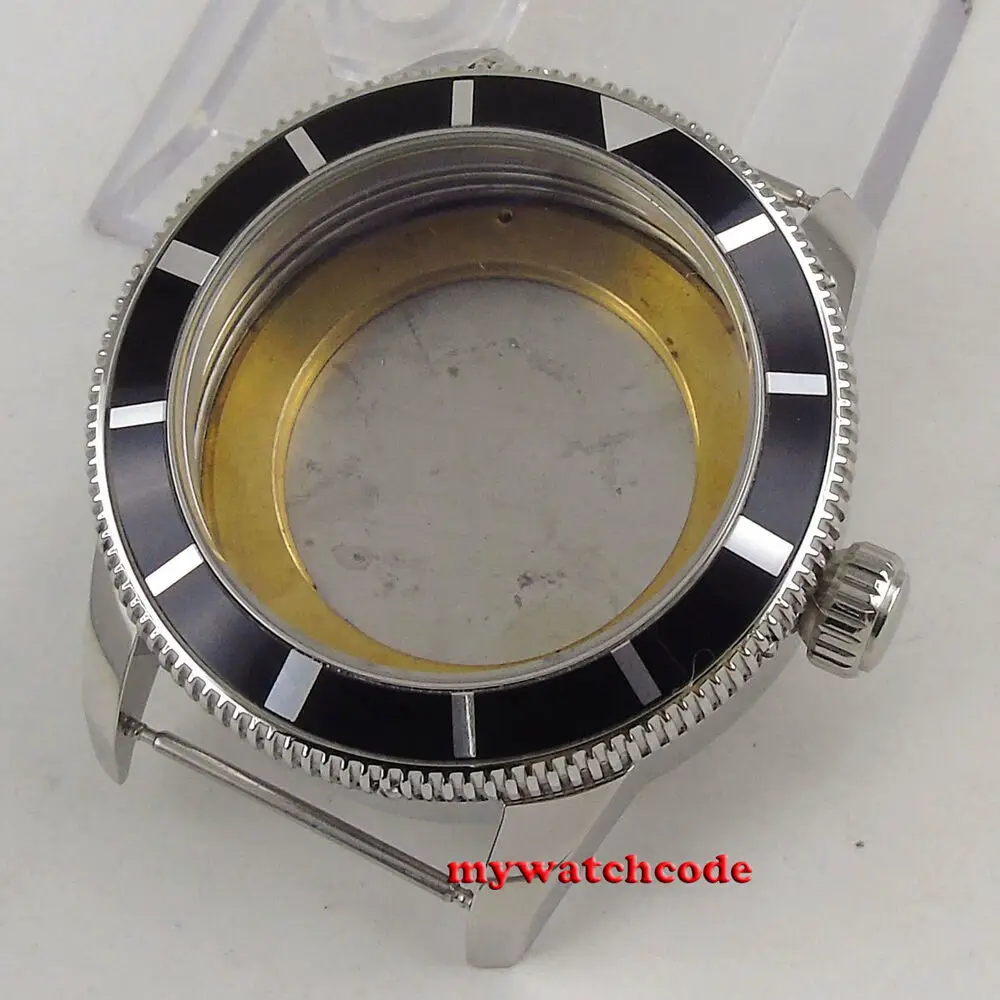 

46mm 316L steel black bezel Watch Case fit ETA 2836 miyota 8215 821A DG 2813 3804 MOVEMENT