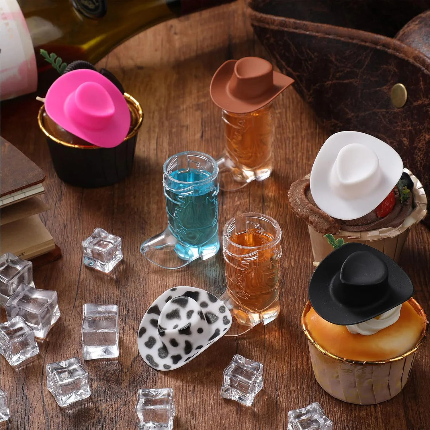 30 Pcs Cowboys Shot Glass Plastic Mini Western Cowgirl Hat and Boot Glasses for Bridegroom Bridal Shower Bachelorette Party view 5