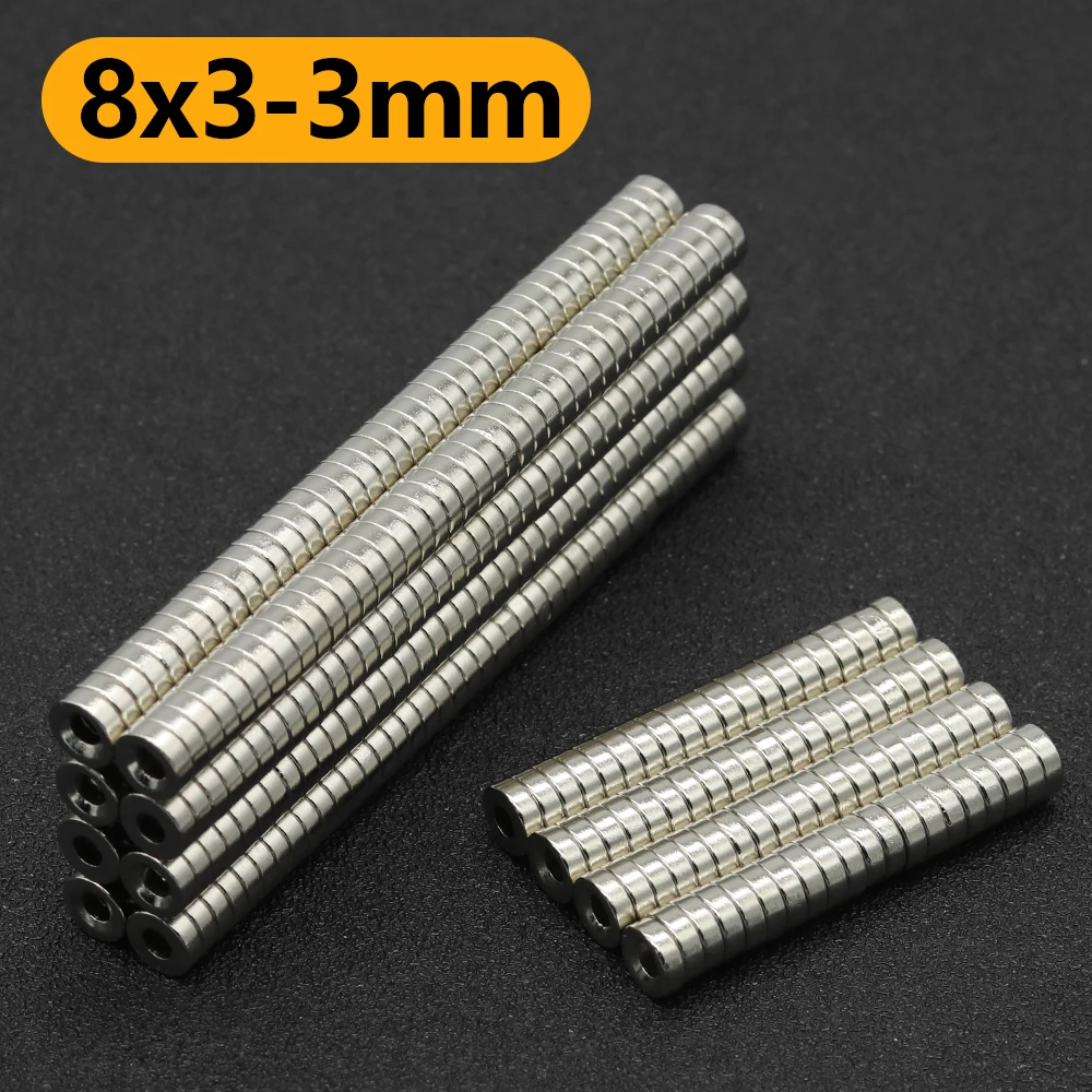 8x3-3mm N35 Round Neodymium Magnet NdFeB Permanent Magnet with Countersunk Screw Hole for DIY Refrigerator Magnet Tool Arrange