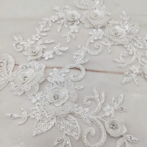 Imagen 2 del producto Accesorios de encaje para vestido de novia, bordado de cuentas de ordenador, cuentas de bricolaje, lentejuelas tridimensionales, palo de tela, 1 par