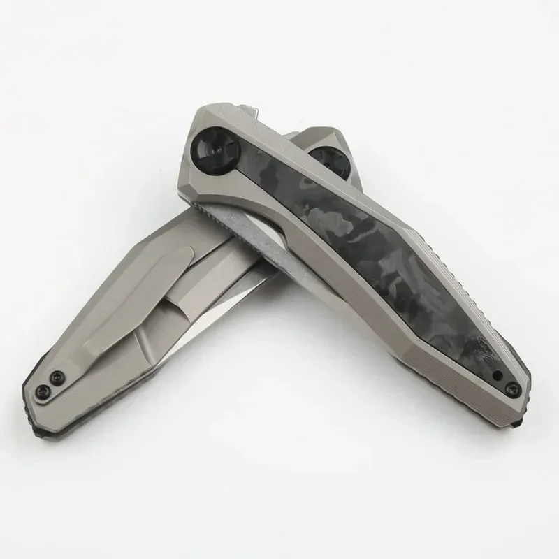 0470 Pocket Folding Knife 20CV Blade Ceramic Bearing Titanium+Carbon Fiber Handle Hunting Camping Survival Tool Knives